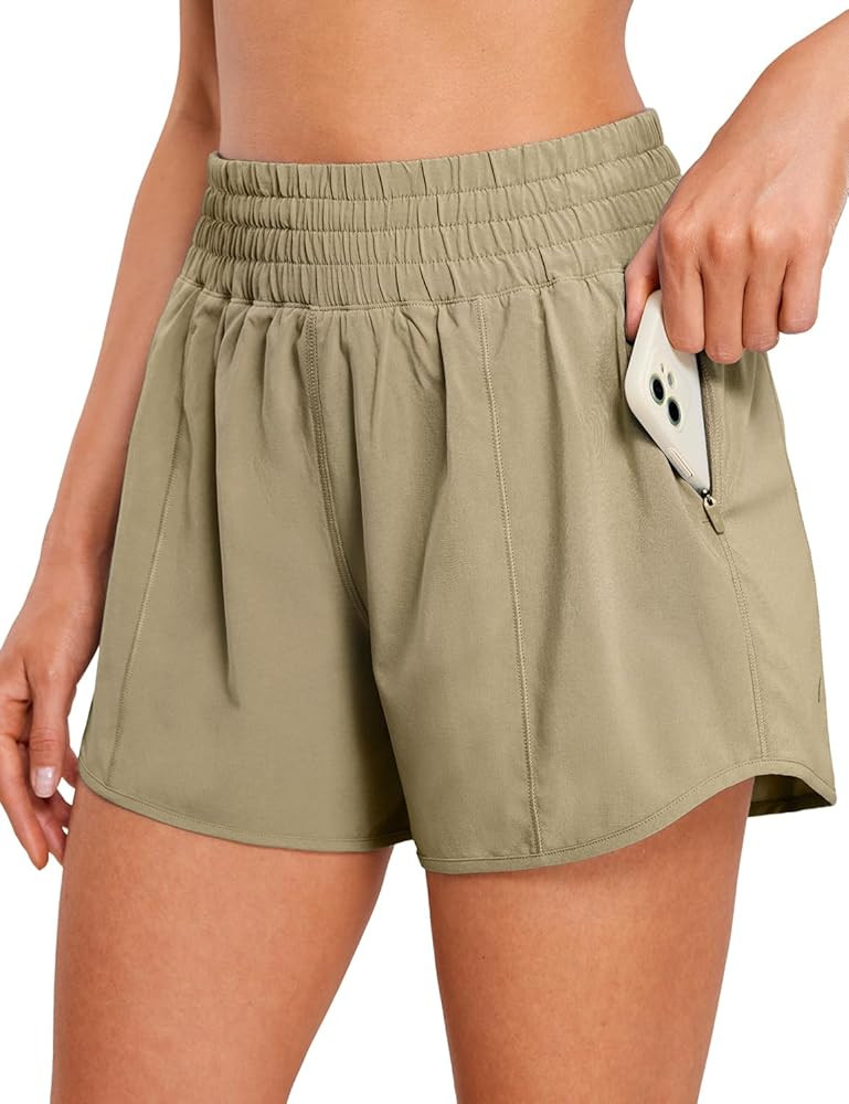 CRZ YOGA Womens High Waisted Running Shorts 4'' - Mesh Liner Lightweight Gym Sport Athletic Worko... | Amazon (US)