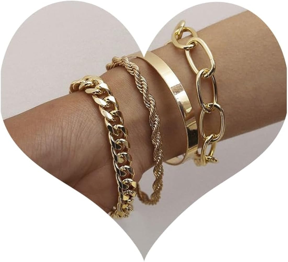 fxmimior Dainty Boho Gold Silver Chain Bracelets Set for Women Adjustable Fashion Beaded Chunky F... | Amazon (US)