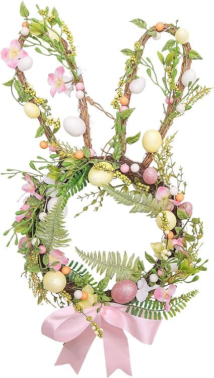 Valery Madelyn Easter Wreath for Front Door, 22 inch Adorable Bunny Wreath with Pink Bow, Eggs an... | Amazon (US)