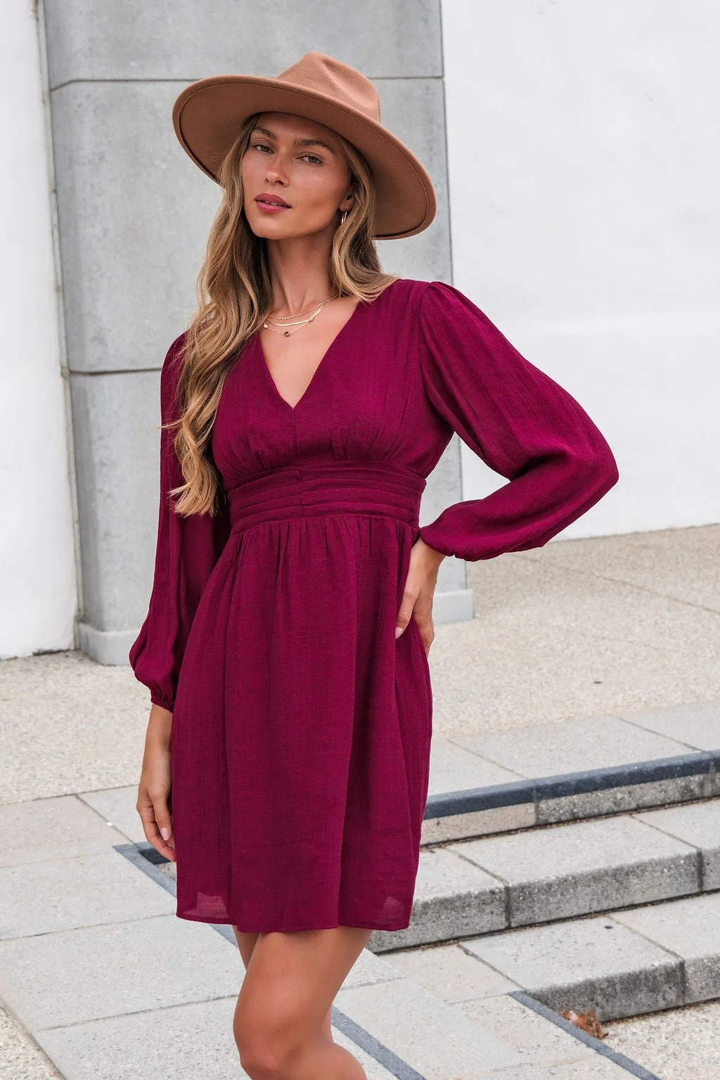 Women's Vanessa Ruched Mini Dress - Burgundy | Magnolia Boutique