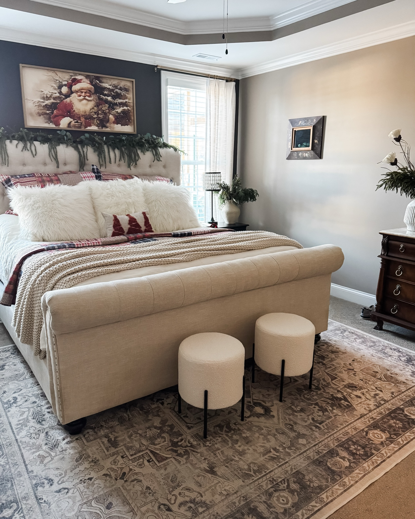 Christmas Bedroom. My Santa canvas is called Holly Jolly Spirit. I absolutely love it🥰 The size is 22" x 46" and the frame is gold. There are much smaller sizes
too.
Use code:
FARMHOUSECHIC15 for a 15% discount.

LESS

#LTKSeasonal #LTKHoliday #LTKHome