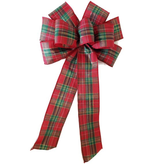 Red Gold and Green Plaid Christmas Bow  Wreath Ribbons | Etsy | Etsy (US)