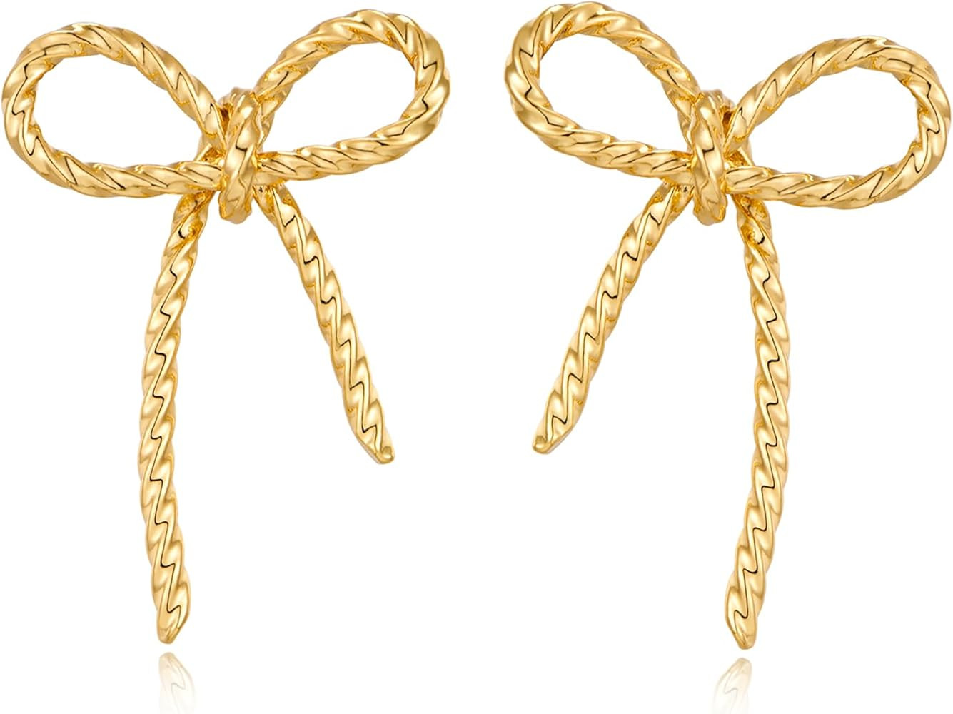 FILMOON Gold Bow Earrings for Women Chic Studs White Gold Bowknot Chuncky Ribbon Earrings Trendy ... | Amazon (US)