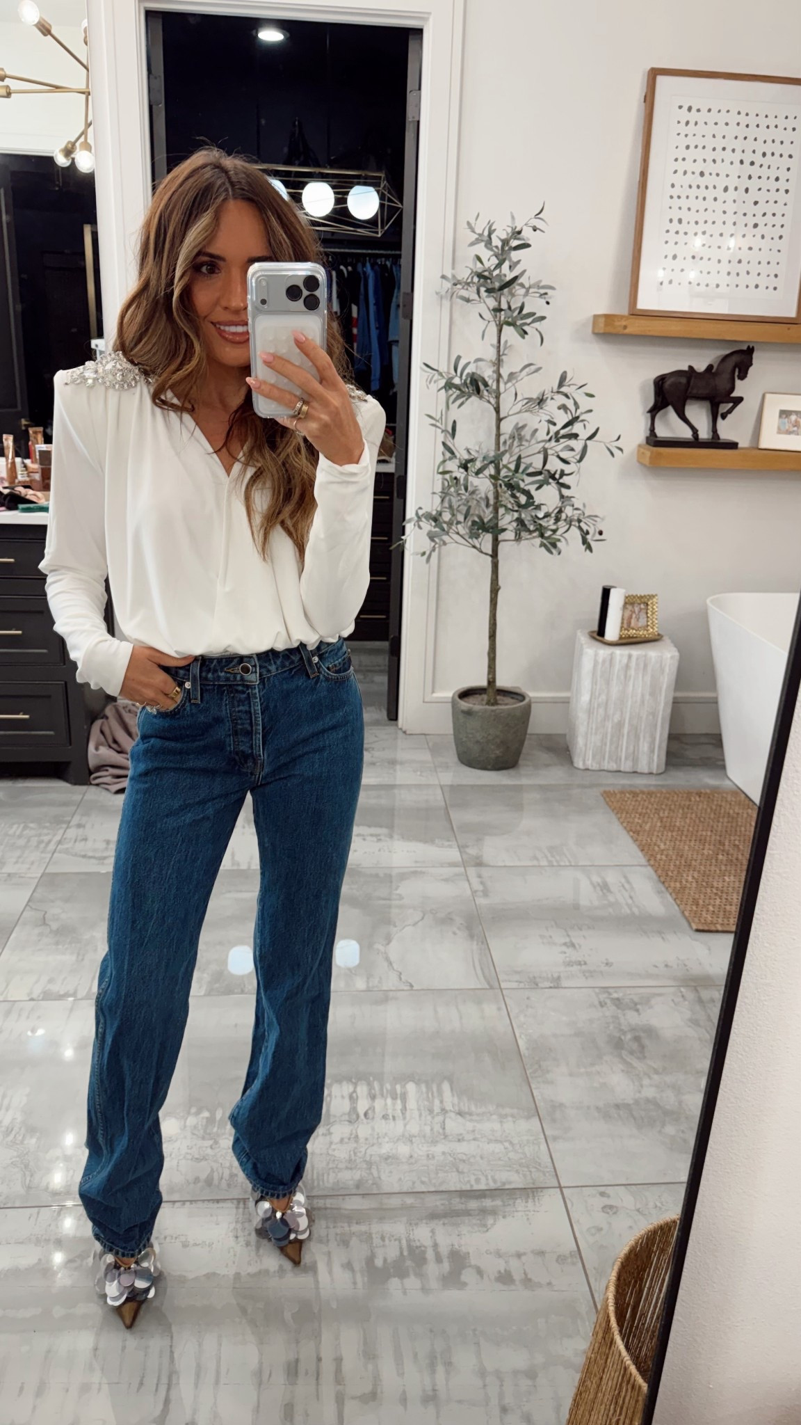 Found bodysuit on Poshmark - linked exact one I have! Shoes are jimmy choo - found some on Amazon too! Fave jeans - size 24! 

#LTKootd #LTKHoliday