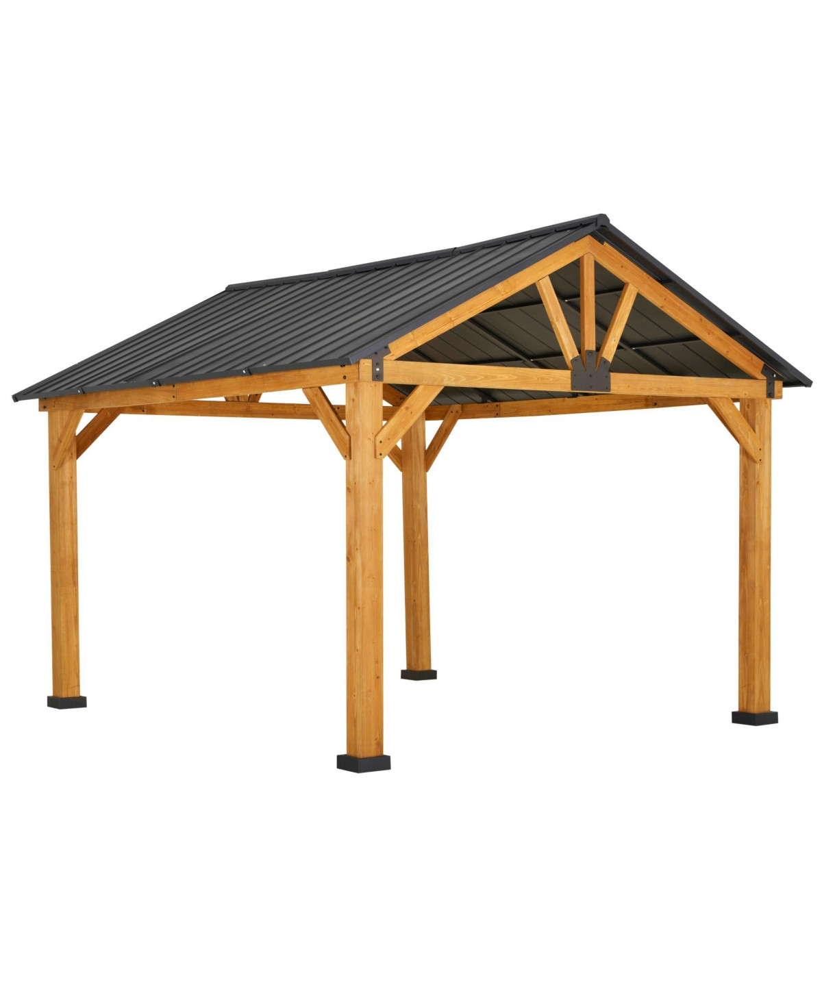 Outsunny 11x13 Hardtop Gazebo with Wooden Frame, Permanent Metal Roof Gazebo Canopy with Ceiling Hoo | Macys (US)