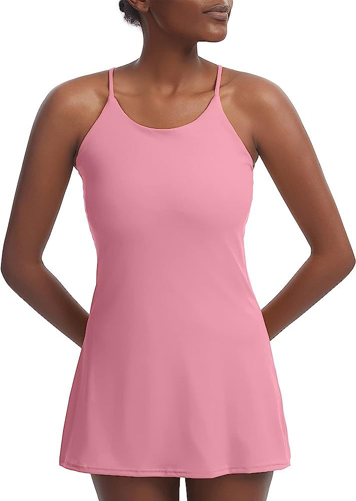 Women's Workout Dress, Sleeveless Built-in with Bra & Shorts Pocket Athletic Dress for Golf Sportwea | Amazon (US)