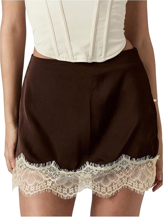 Floerns Women's Retro Vintage Floral Lace Satin Skirt High Waisted A Line Elegant Mini Skirts | Amazon (US)