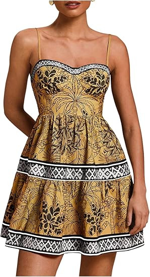 MakeMeChic Women's Boho Floral Cami Dress Smocked A Line Vacation Mini Dresses Sundress | Amazon (US)