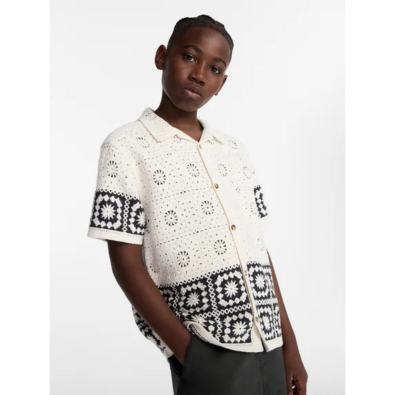 Weekend Academy Boys Crochet Button Shirt with Short Sleeves, Sizes 4-18 | Walmart (US)
