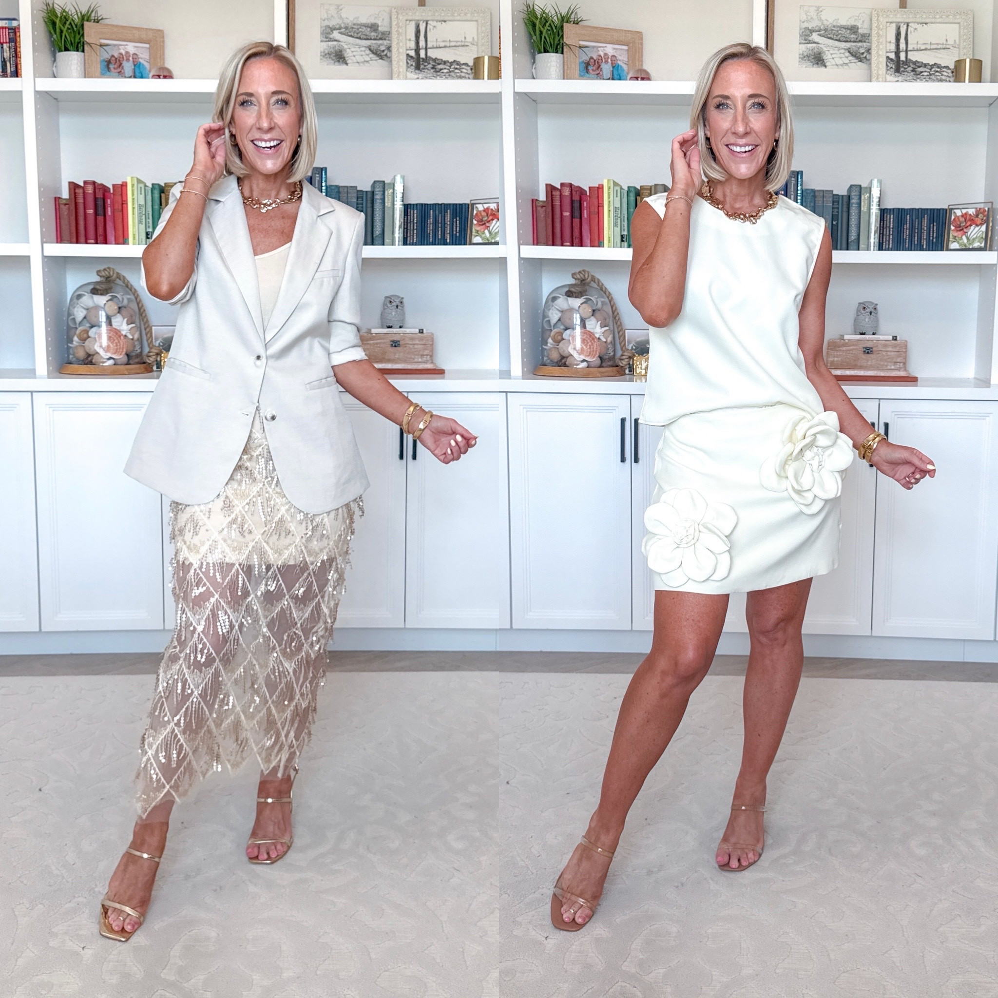 Amazon - random unboxing and style session. Sequin Fringe Sheer Midi Skirt - size XS. 6 colors. * White Tank - size XS. * Beige Oversized Blazer - size Small. 22 colors. 3D Flower Skirt and Crop Tank 2-Piece Set - size Small. 4 colors.

#LTKSeasonal #LTKOver40 #LTKPetite