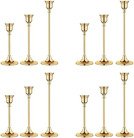 Candlestick Holders Taper Candle Holders, Brass Gold Candlestick Holder Set 3 Pcs Candle Stick H... | Amazon (US)