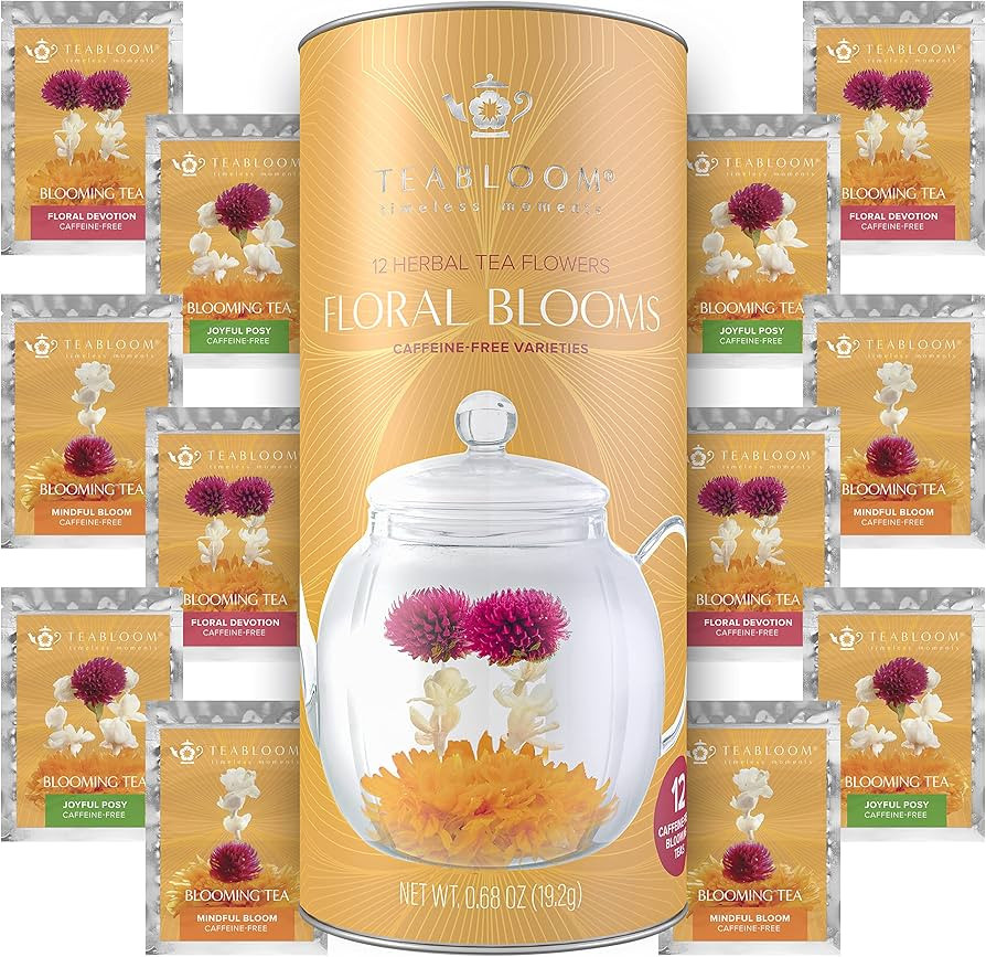 Teabloom Caffeine-free Blooming Tea - Gift Canister of 12 Assorted Flowering Teas Sealed in Indiv... | Amazon (US)