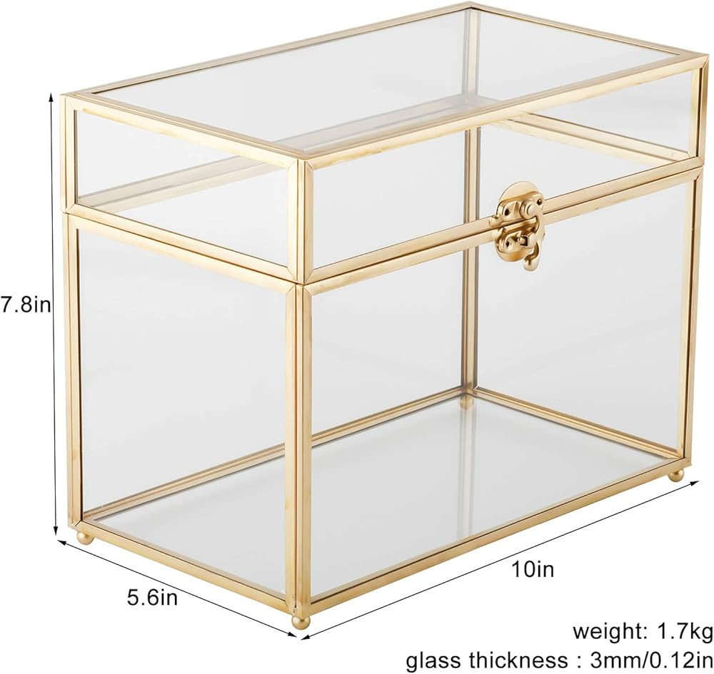 HighFree 10" Handmade Wedding Glass Card Box, Large Gold Terrarium Clear Glass Box (Gold no slot) | Amazon (US)