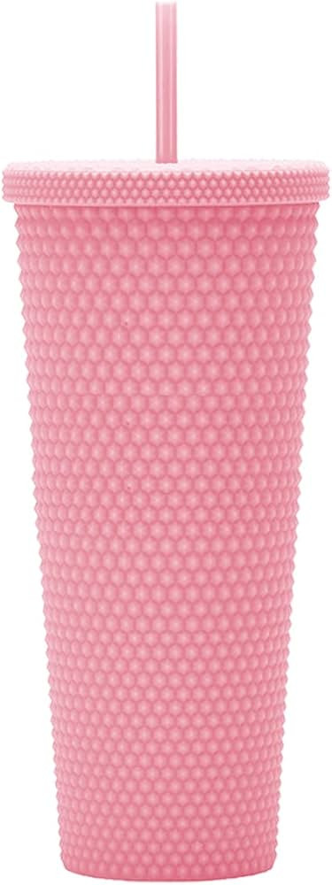 Essasea 24oz Fully Studded Tumbler.Matte Pink Studded Tumbler with Lid and Straw.Reusable Double ... | Amazon (US)