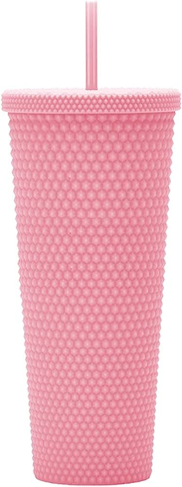 Essasea 24oz Fully Studded Tumbler.Matte Pink Studded Tumbler with Lid and Straw.Reusable Double ... | Amazon (US)