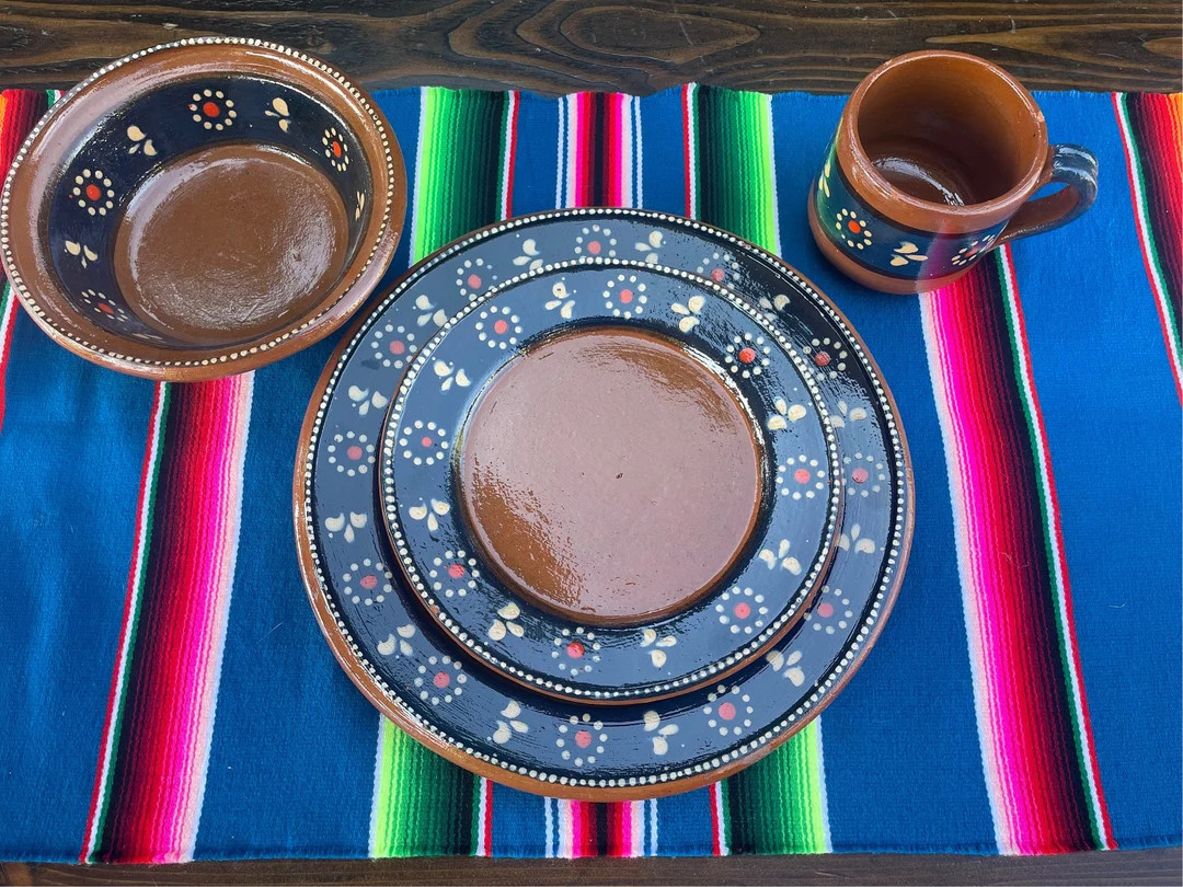 16 Piece Casa Garza Collection...mexican Hand Painted Dinnerware Set 4, 14in Chargers. Blue Accen... | Etsy (US)