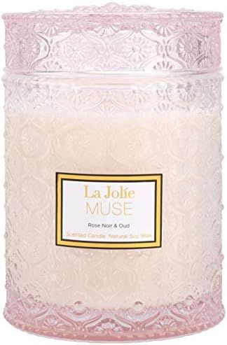 LA JOLIE MUSE Rose Noir & Oud Scented Candle, Rose Candle Gift for Women, Large Glass Jar Candles fo | Amazon (US)