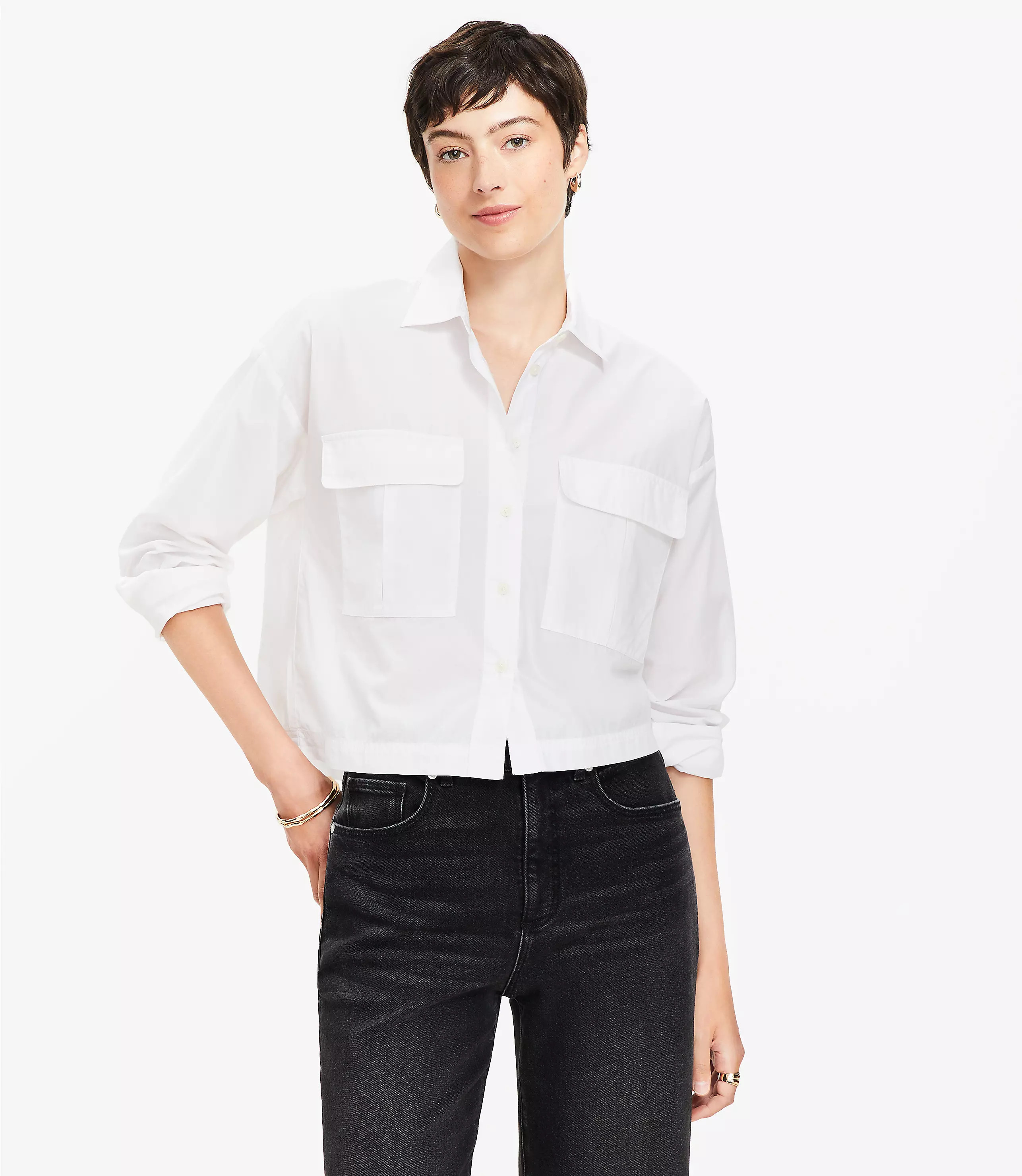 Petite Poplin Wide Sleeve Modern Utility Shirt | LOFT