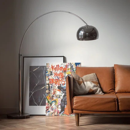 Emalie Adjustable Minimalist Arched Marble Base Fishing-Shaped Floor Lamp | Wayfair North America