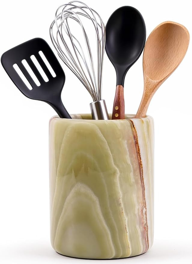 Marble Utensil Holder 6.5 Inch Green Wooden Cooking Utensils Set & Spatula Organizer for Kitchen ... | Amazon (US)