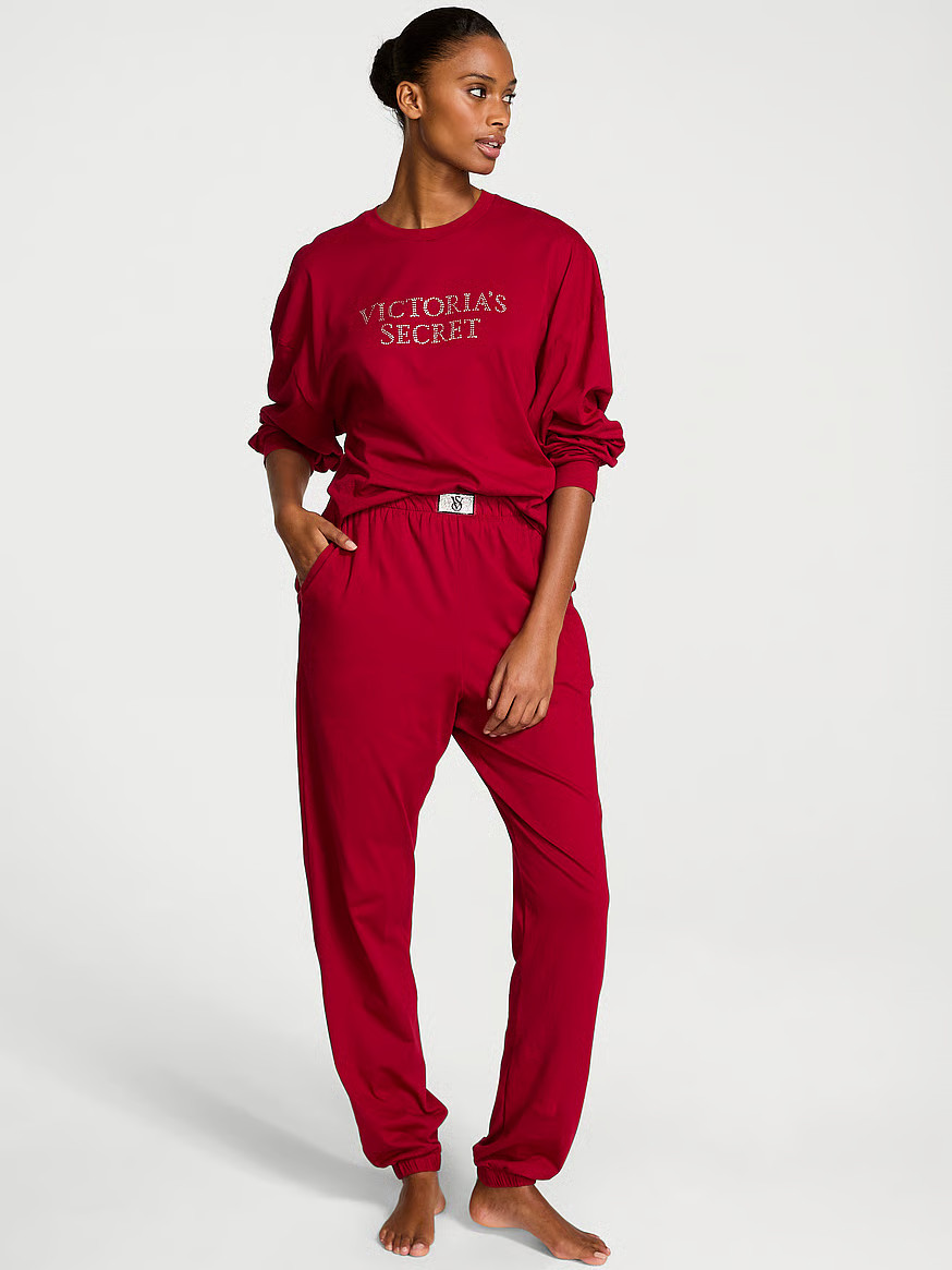 Buy 100% Cotton Shine Long Pajama Set, Medium Heather Grey - Order Pajamas Sets online - Victoria... | Victoria's Secret (US / CA )