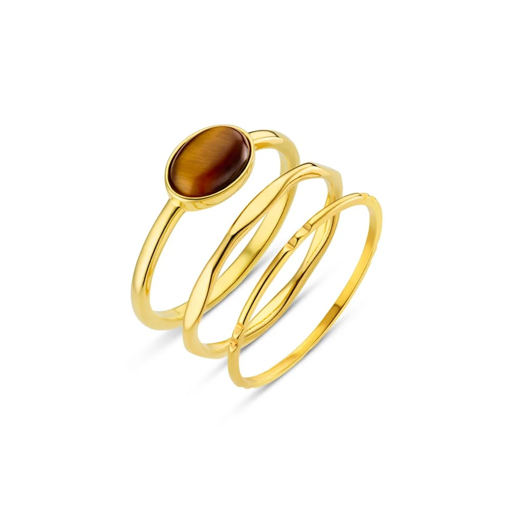 Semi-Precious Tiger's Eye Ring Stacking Set | Orelia 