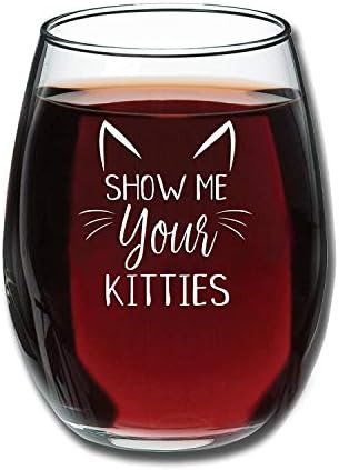 Show Me Your Kitties - Funny Wine Glass 15oz - Christmas Gift Idea for Cat Lovers - Perfect Birth... | Amazon (US)