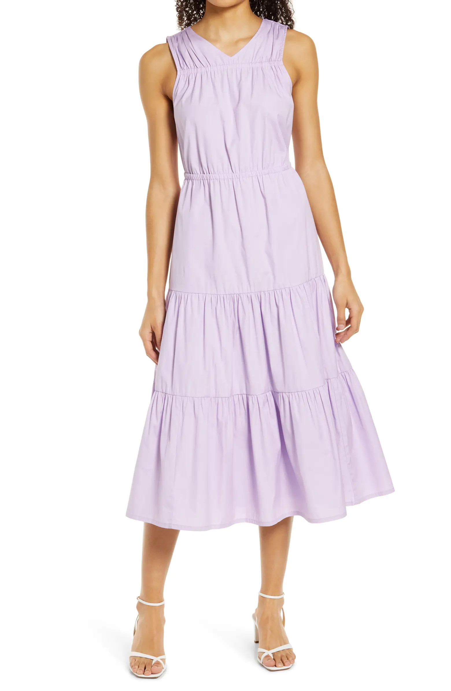 Halogen® Sleeveless Tiered Poplin Dress | Nordstrom | Nordstrom