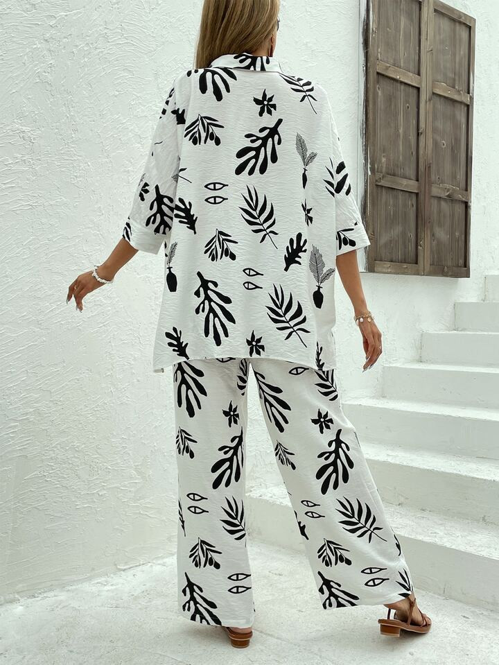 Plants Print Shirt & Wide Leg Pants | SHEIN
