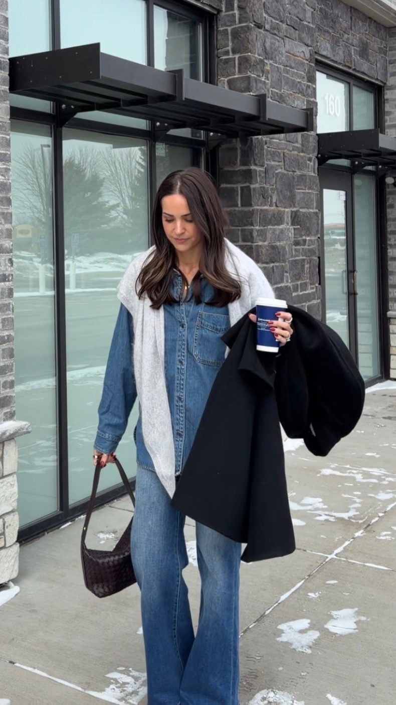 OOTD 💙 denim on denim 4ever 
I sized up to a L in the denim shirt for an oversized fit (this one reminds me of my Aritzia one but less $) 
Jeans: size down if between sizes (26) 
Sneakers: size up for half sizes 

#LTKSaleAlert #LTKootd #LTKTall