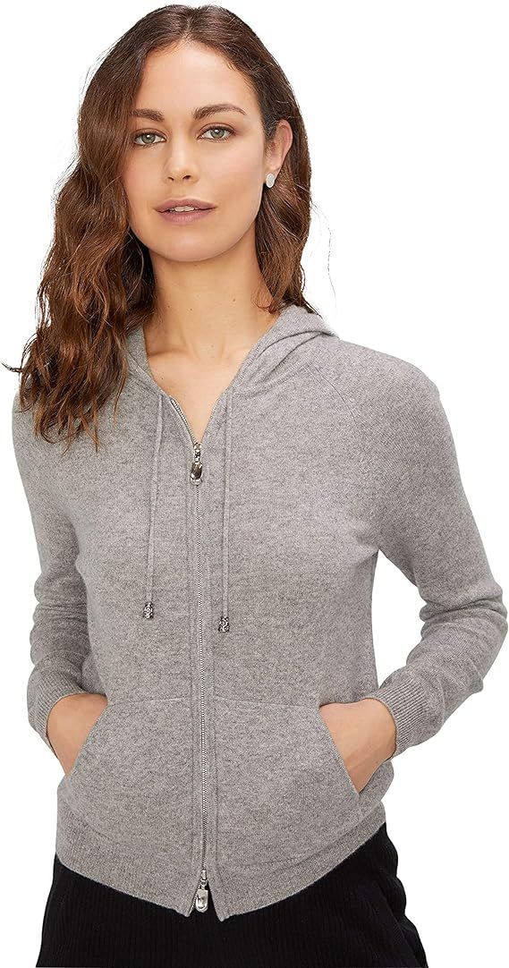 State Cashmere Women's 2-Way Zips Zip Up Hoodie Front Pocket 100% Pure Cashmere Long Sleeve Sweat... | Amazon (US)