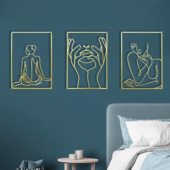 UCHIHA Gold Metal Wall Decor Set of 3, 0.12''Thicker Minimalist Line Art, Modern Abstract Female ... | Amazon (US)