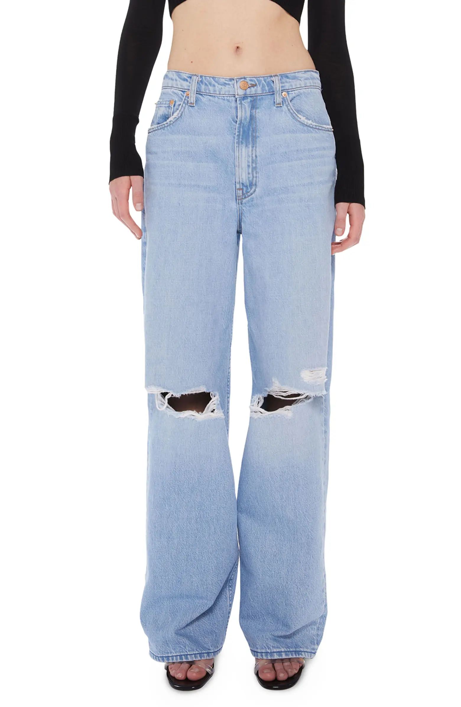 MOTHER SNACKS! The Fun Dip Distressed High Waist Puddle Wide Leg Jeans | Nordstrom | Nordstrom