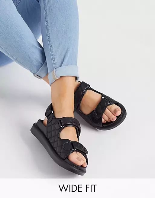 RAID Wide Fit Amylia chunky grandad sandals in black quilt | ASOS (Global)