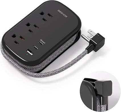 USB C Travel Power Strip, Ultra Flat Extension Cord, Flat Plug Power Strip, 3 Outlets with 3 USB ... | Amazon (US)