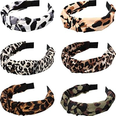 6 Pieces Leopard Headbands Wide Knot Dot Hairbands Soft Satin Hair Accessories for Women Girls | Amazon (US)