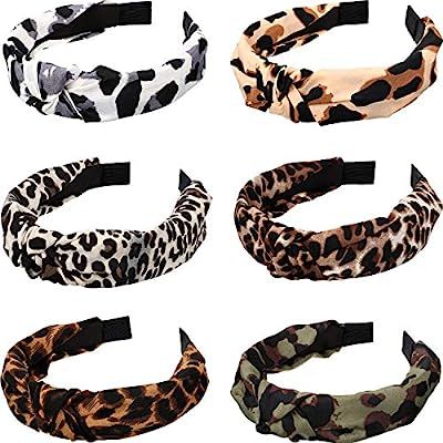 6 Pieces Leopard Headbands Wide Knot Dot Hairbands Soft Satin Hair Accessories for Women Girls | Amazon (US)