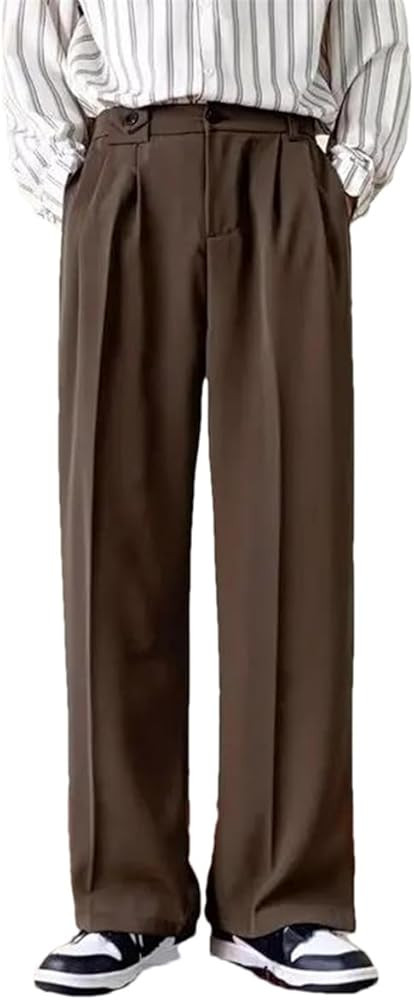 Men Brown Black Suit Pants Fashion Social Dress Pants Korean Loose Straight Wide Leg Office Forma... | Amazon (US)