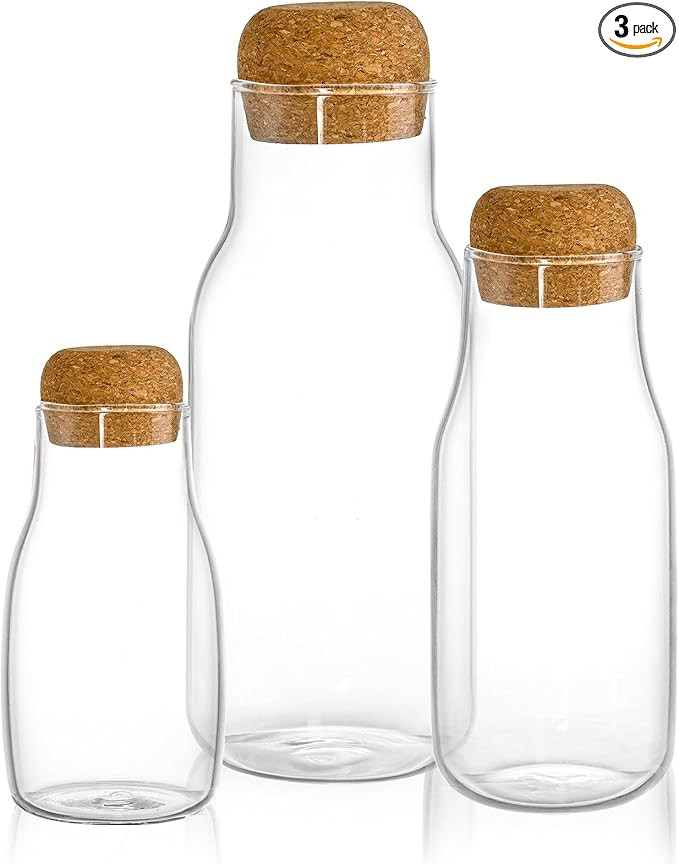 Youeon 3 Pack Glass Jars with Cork Lid, 5/10/24 Oz Glass Storage Containers, Clear Candy Jars, Sm... | Amazon (US)