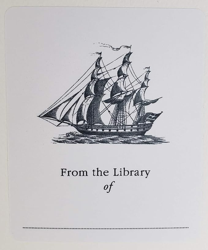 Classic Bookplate with Vintage Grey Ship Illustration. Set of 10. 3" H x 2 1/2" W Fill in Style | Amazon (US)