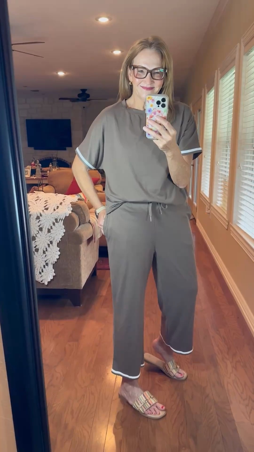 This is such a comfy set. It’s great for any casual day as well as makes the best travel outfit. This set comes in many colors and prints. It is nice and roomy with an elastic drawstring waist and super nice pockets which adds ease to any kind of travel. I’m wearing a large but I could have sized down one size.  The fabric is very lightweight and washes well. It will need a bit of ironing.I will link a few so you can check them out.

#LTKActive #LTKTravel #LTKOver40