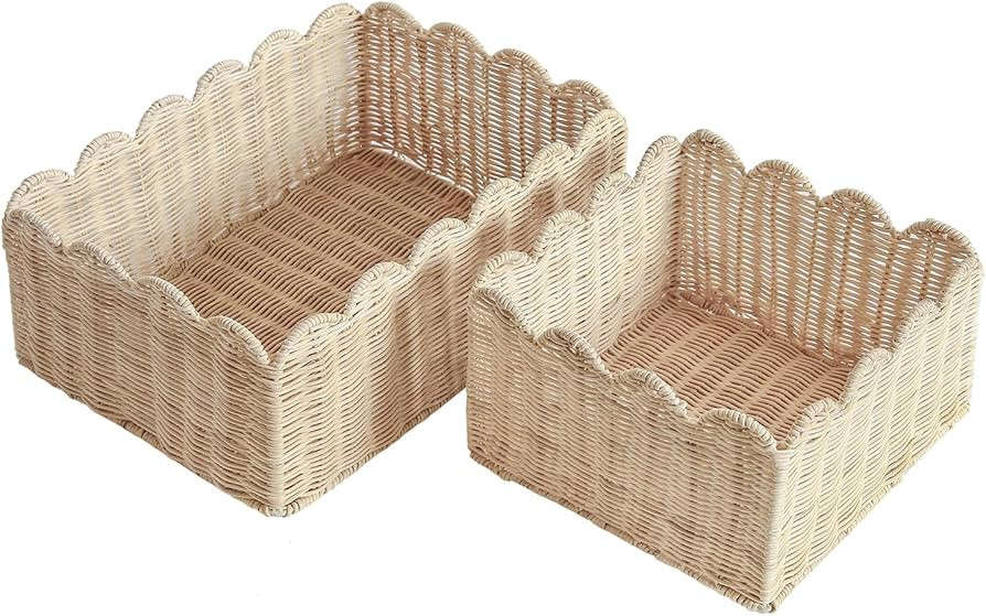 Scalloped Edge Basket, Wicker Storage Baskets, Hand Woven Baskets for Shelves,Natural Baskets for... | Amazon (US)