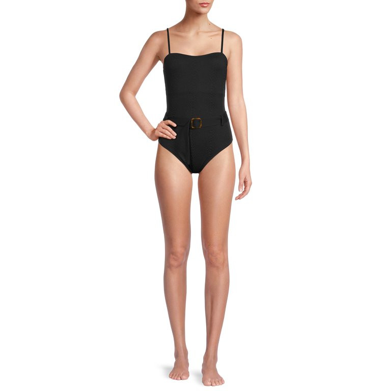 Time and Tru Women's Snake Texture Belted One-Piece Swimsuit - Walmart.com | Walmart (US)