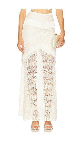 PatBO Samba Fringe Long Skirt in Ivory. - size 4 | Revolve Clothing (Global)