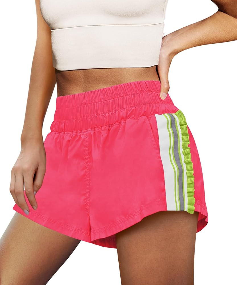 LAMISSCHE Womens Running Shorts Athletic High Waisted Biker Shorts Summer Workout Quick Dry Strip... | Amazon (US)
