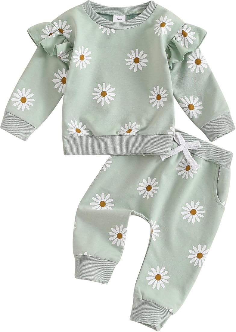 Toddler Baby Girl Fall Outfits Long Sleeve Checkerboard Floral Sweatshirt + Pants Sets Toddler Gi... | Amazon (US)