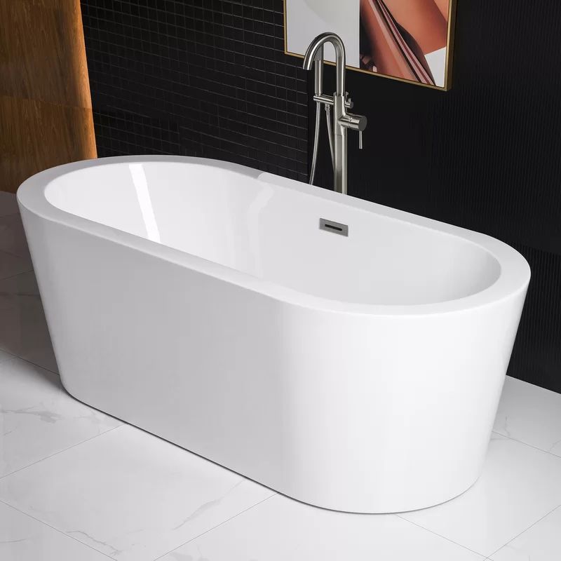BTA1504+Pillow 66" x 32" Freestanding Soaking Bathtub | Wayfair North America