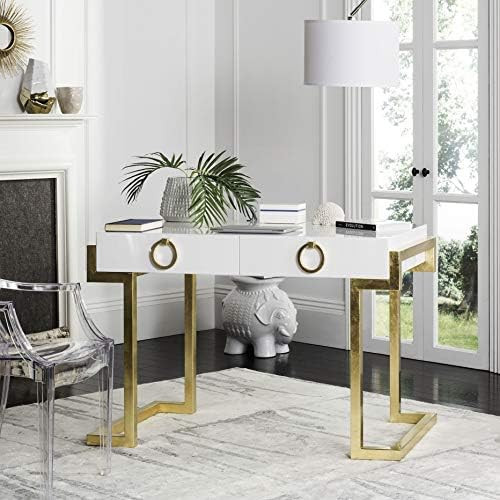 Safavieh Couture Collection Maia White 2-Drawer Lacquer Desk | Amazon (US)