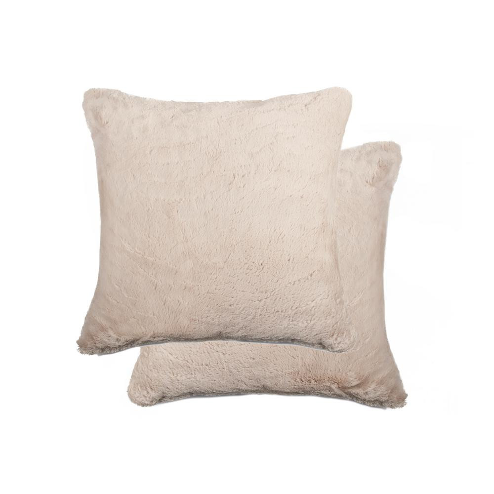 Luxe Faux Fur 20 in. x 20 in. Belton Beige Faux Fur Pillow (Set of 2) | The Home Depot