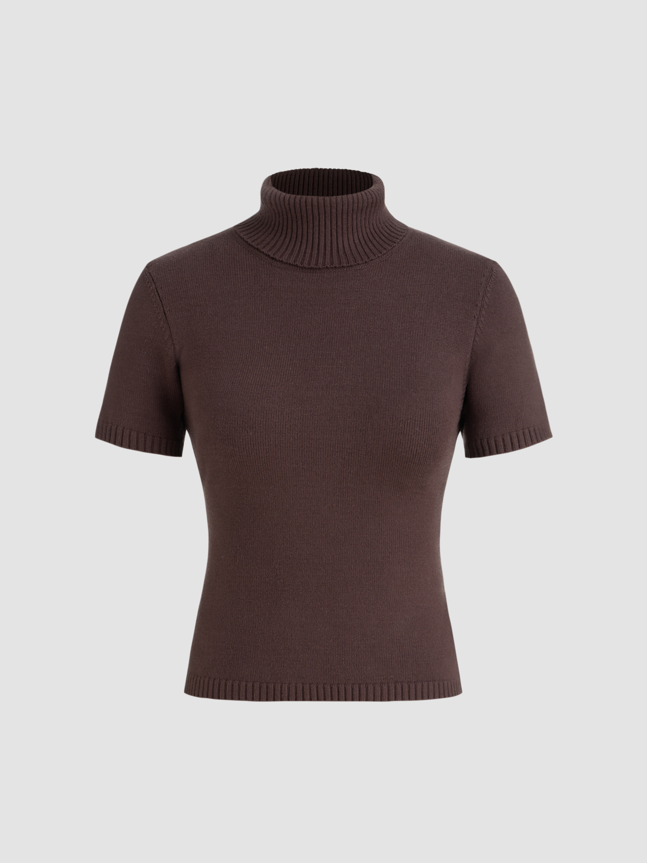 Knit Fabric Solid Turtleneck Knit Top For School Daily Casual Coffee Shop Work Home | Cider